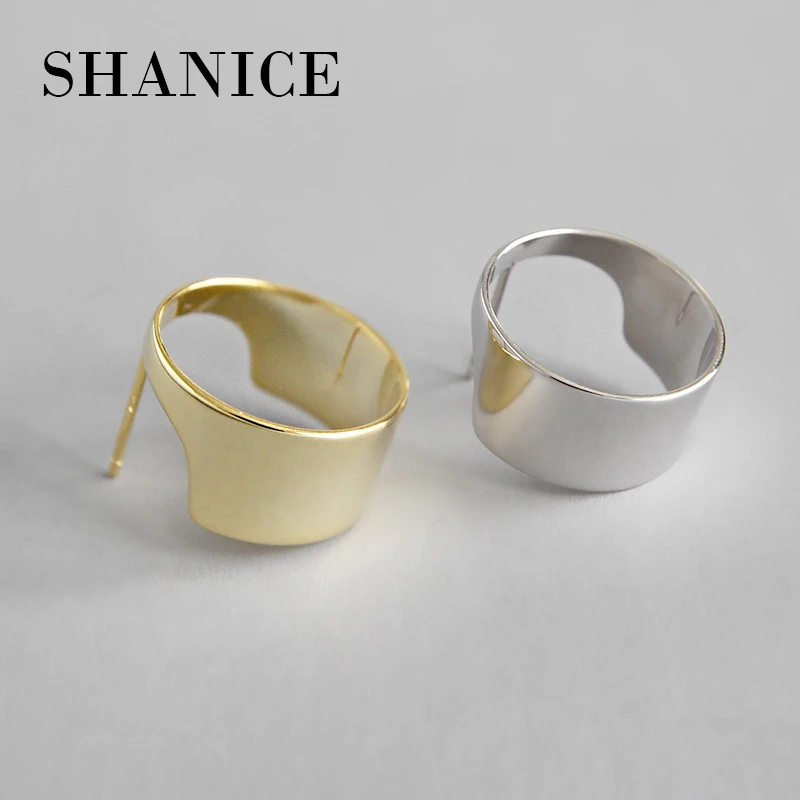 

SHANICE 925 Sterling Silver Punk Geometry Wide Round Face Earrings Ear Studs Fine Jewelry Girls aros de plata 925 woman brincos