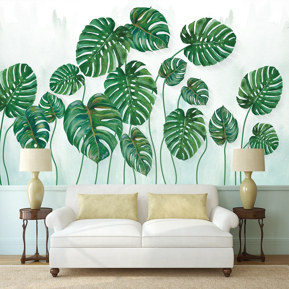 Papel tapiz 3d personalizado simple hojas verdes fondo estilo acuarela pared - seda material impermeable Papel tapiz 3d personalizado simple hojas verdes fondo estilo acuarela pared - seda material impermeable