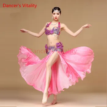 

Women Oriental Dance Costumes Dancewear Performance Egyptian Bellydance Clothes Orange Belly Dance Costume Set Bollywood