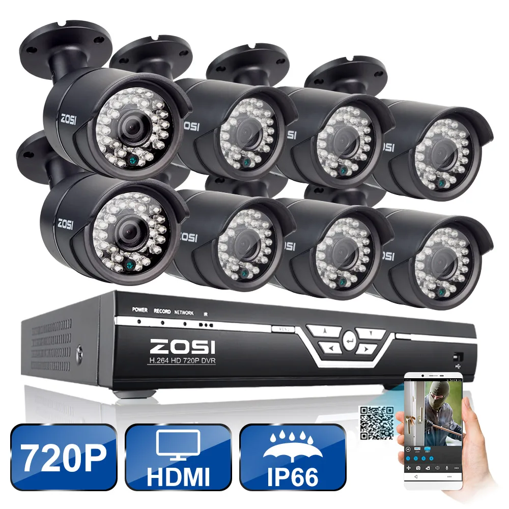 

ZOSI 8CH CCTV System 720P HDMI AHD 8CH CCTV DVR 8PCS 1.0 MP HD IR Security Camera 1500 TVL CCTV Camera Surveillance System Kit