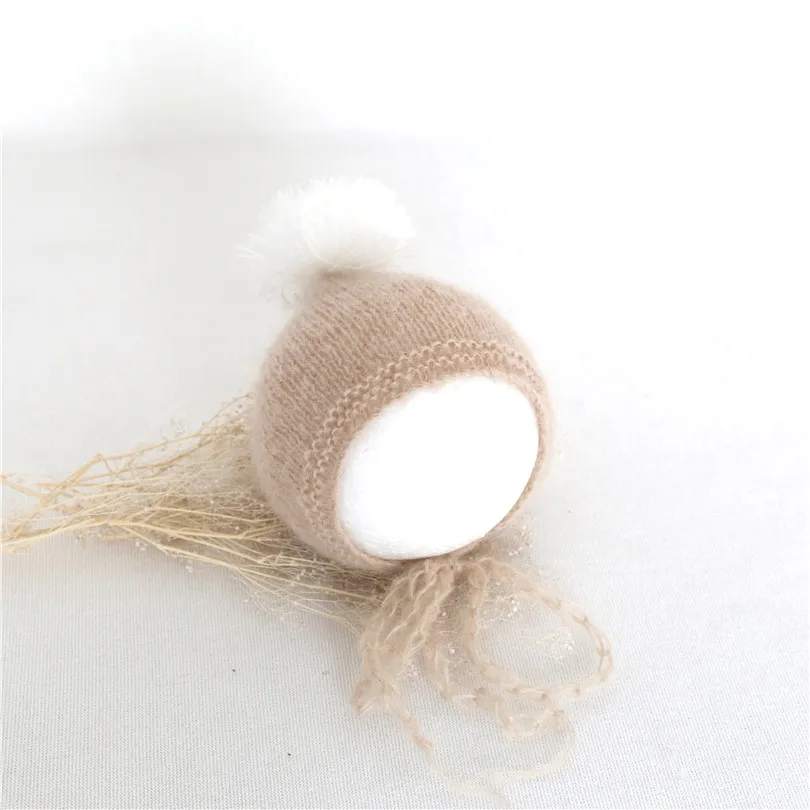 White Newborn Mohair Hat Bonnet Crochet Unisex Baby Bonnet Luxury Newborn Photography Hat Infant Cap Photo Props Baby Beanie