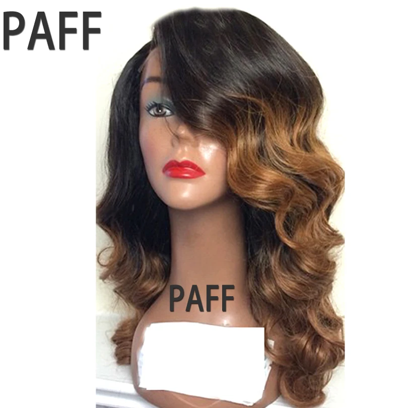 

36C Ombre Glueless Lace Front Wigs Human Hair Brazilian Non-Remy Hair Body Wave Wigs #1BT8 Color Pre Plucked Hairline For Women