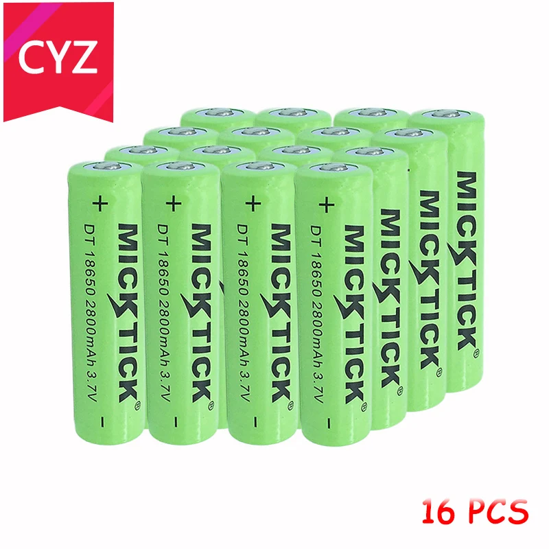 16 шт., 18650, 2800 мА/ч, 3,7 в, MICKTICK, батареи, батарея, литий-ионный аккумулятор, достаточно большой емкости, светодиодный фонарик