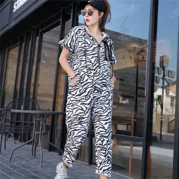 

Women's jumpsuit 2019 summer street women's jumpsuit high waist large size printed camouflage casual pants