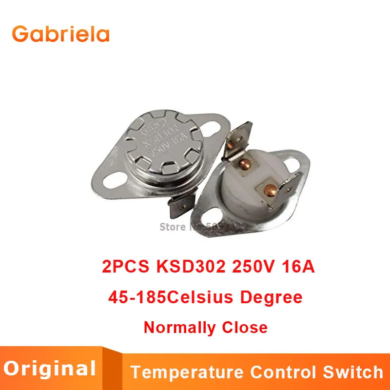 2PCS KSD302 16A 250V 40-185 degree Ceramic KSD301 Normally Closed Temperature Switch Thermostat 45 55 60 65 70 75 80 85 90 95