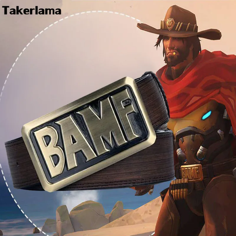 

Takerlama New Game OW Mccree Belt Cosplay PU Casual Waistband Buckle Waist Strap Anime Cosplay Costume Sashes