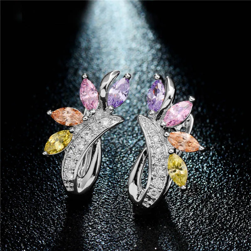 Серьги-кольца MISANANRYNE серебряного цвета Brincos с цветными кристаллами циркония, цветочными кругами и петлями Huggie для женщин, ювелирные изделия
