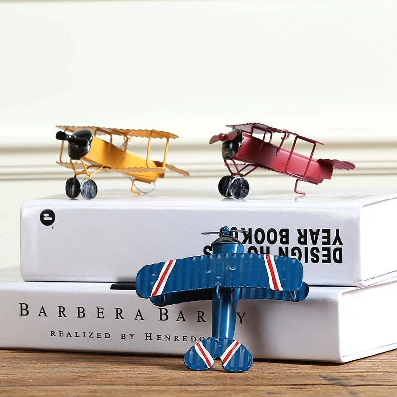 Vintage Metal Plane Model Iron Retro Aircraft Glider Biplane Aeromodelo Pendant Airplane Toy Home Decor Red Blue Yellow | Дом и сад