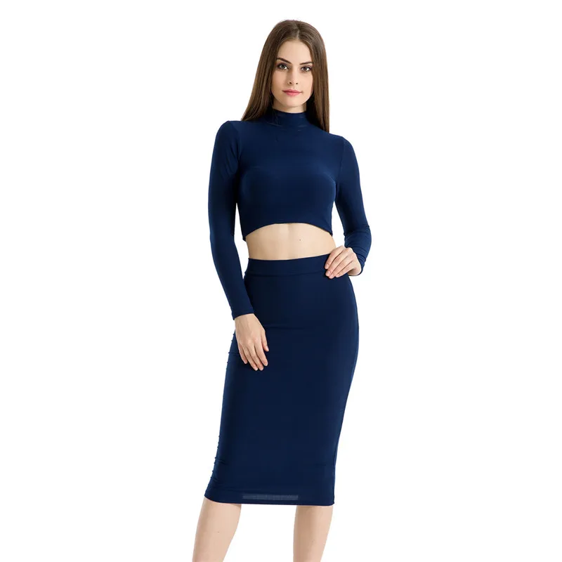 Knitted Autumn Bodycon Long Skirt Sexy Black White High Waist Tight Women Maxi Elegant Party Club Wear Pencil Skirts - Цвет: Navy