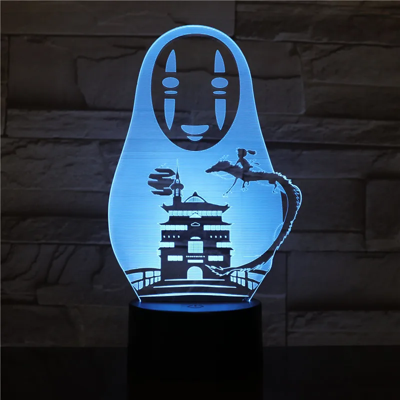 USB 3D светодиодный Ночной светильник с рисунком Безликий из Рисунок украшения для мальчиков, для малышей и детей постарше, футболка подарки для костюмированной вечеринки по японскому аниме Унесенные призраками настольная лампа прикроватный