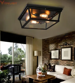 

Vitrust Industrial Ceiling Lamps Loft Vintage Glass Lights Edison Bulbs Lighting Fixture Home Retro Iron Black Livingroom Bed