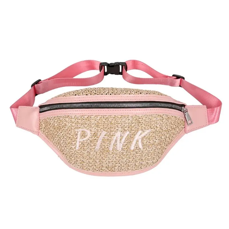 

Women Straw Letter Fanny Waist Bag Pack with Adjustable Strap Belt Bags Chest Messenger Pockets