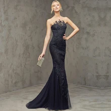 Klassische Schwarz Tulle Lange Volles Kleid Vestido de Festa 2016 Appliques Nixe Abendkleider Besondere Anlässe Formale Kleid