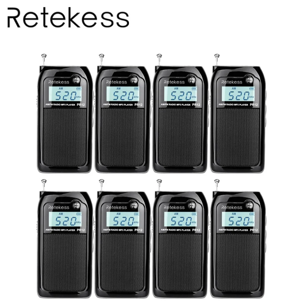 

8PCS RETEKESS PR12 Pocket Radio FM/AM Digital Tuning Radio Portable MP3 Player USB Receiver With Rechargeable Battery For Hiking