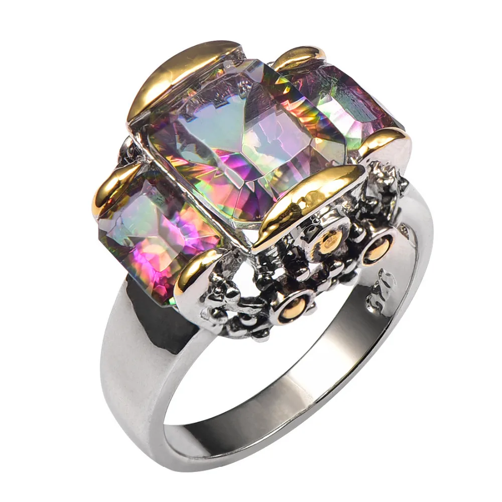 Rose Rainbow Crystal Zircon 925 Sterling Silver Ring For Men and Women