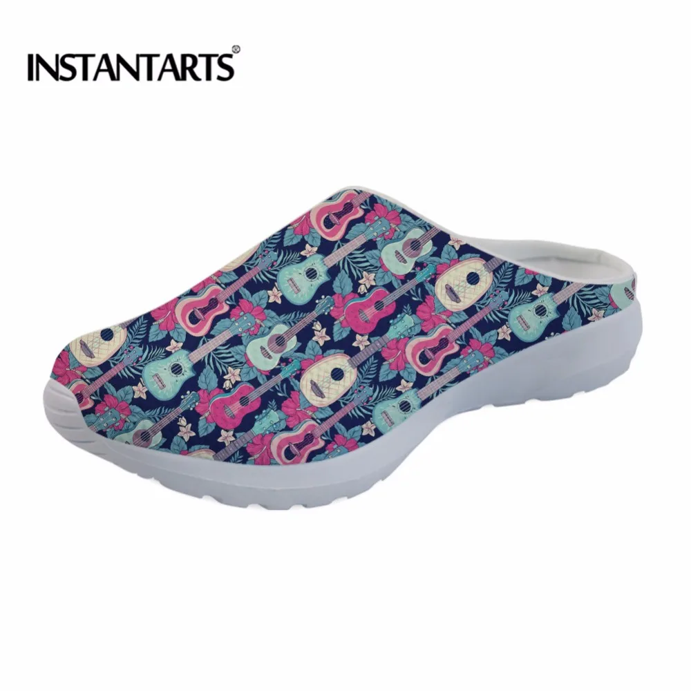 

INSTANTARTS 2018 Summer Women Air Mesh Sandals Instrument Tropical Ukulele / Piano / Trumpet Flower Slippers Ladies Flat Shoes