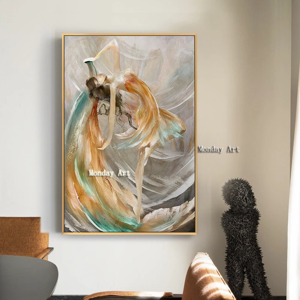 

Best Modern Art hand painted Dancing Girl Canvas Painting Fashion portrait picture For Living Room Background Wall Home Decora