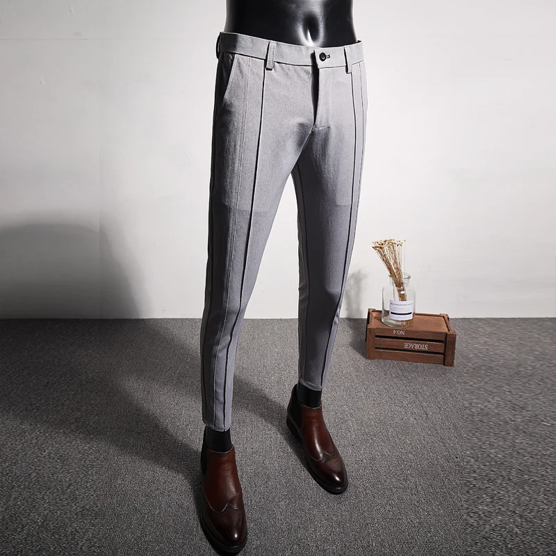 Фирменные новые приталенные мужские деловые брюки, повседневная официальная одежда, мужские брюки высокого качества, мужские брюки - Цвет: light gray