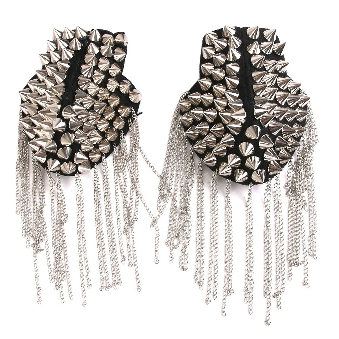

1 pair of punk skirt silver rivet tassel necklace epaulet shoulder flap badge
