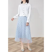 Женские летние юбки с высокой талией средней и длинной секцией сетчатые плиссированные юбки Летний стиль шифоновая юбка плюс размер jupe