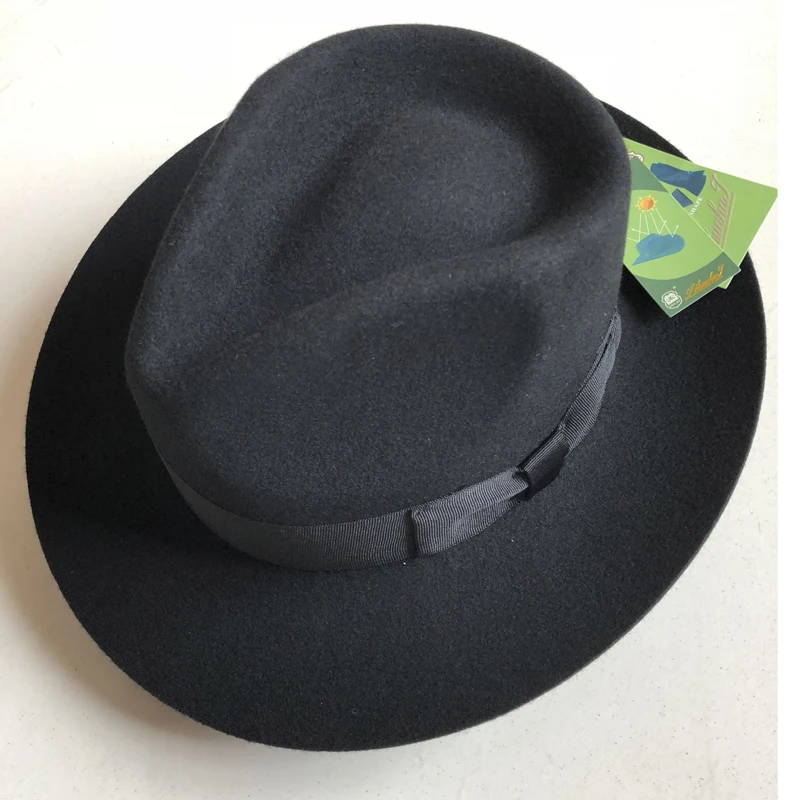 

LIHUA Brand Men's Wool Felt Water Repellent Outback Fedora , Costume Accessory Gangster Black Pinched Hat with Grosgrain