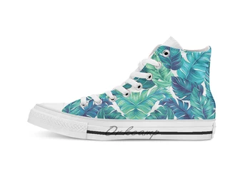 

Funky banana leaf pattern. Design breathable Casual High Top lace-up Canvas shoes sneakers For Drop shipping