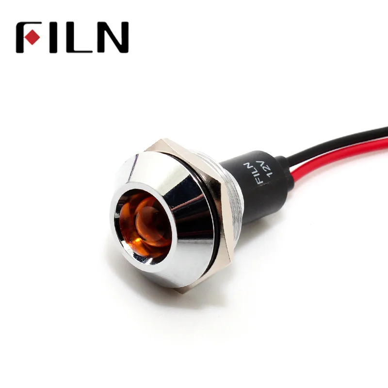 12 v Пилотная лампа 22mm FILN 6 v 24 v 110 v 220 v 36 v 48 v красный желтый синий зеленый белый Светодиодная металлическая сигнальная лампа с кабелем 20 cm