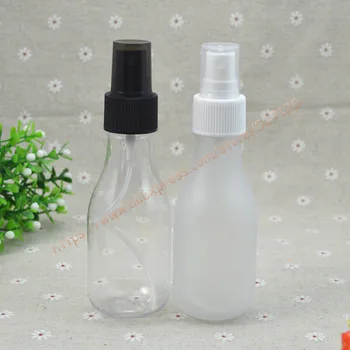 

100ml clear/clear frosted pear shaped PET bottle with white/black sprayer.mist PET bottle. travel refillable perfume container