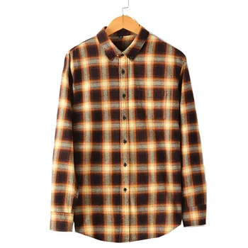 

Camiseta Hombre Cotton Brushed Plaid Shirt Men's Boutique Anti-Crease Non-Iron Men Shirt