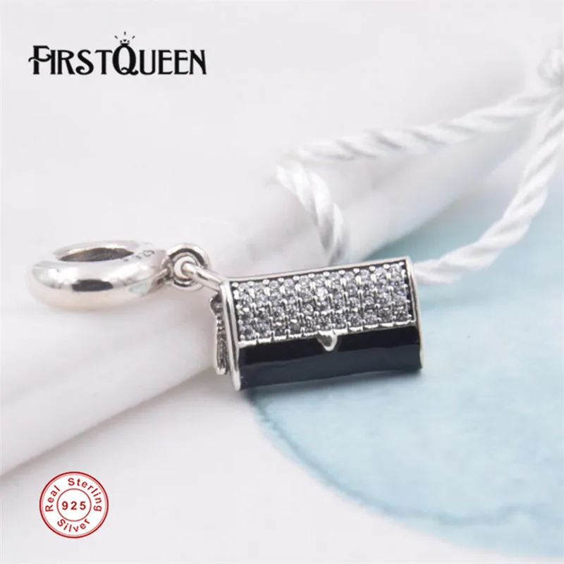

FirstQueen Clutch Bag Dangle Charm, Black Enamel Bead Fit Brand Silver Bracelet DIY Charms for Jewelry Making Fine Jewelry