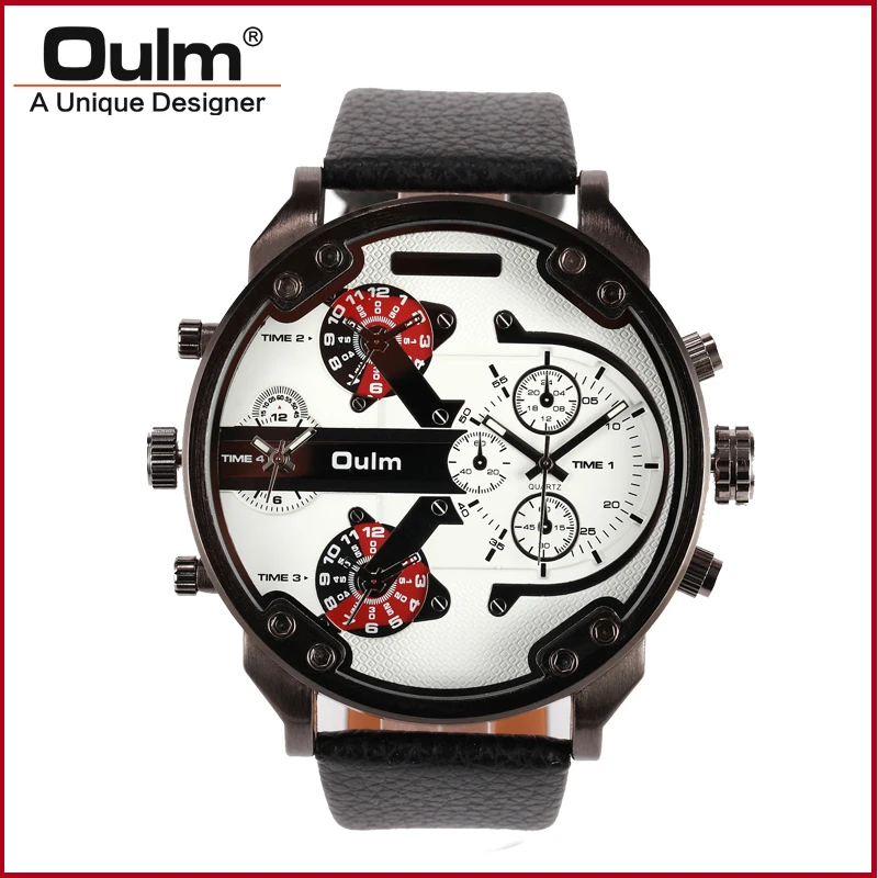 

New Arrival Men Watch Oulm 3548 Japan Movt Quartz Watch Dual Time Zone Wristwatches Watch for Man Long-wear Leather strap watch