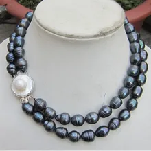 Новое красивое 10-12 мм натуральное таитянское черный жемчужное ожерелье барокко 17-1" свадебных ювелирных изделий