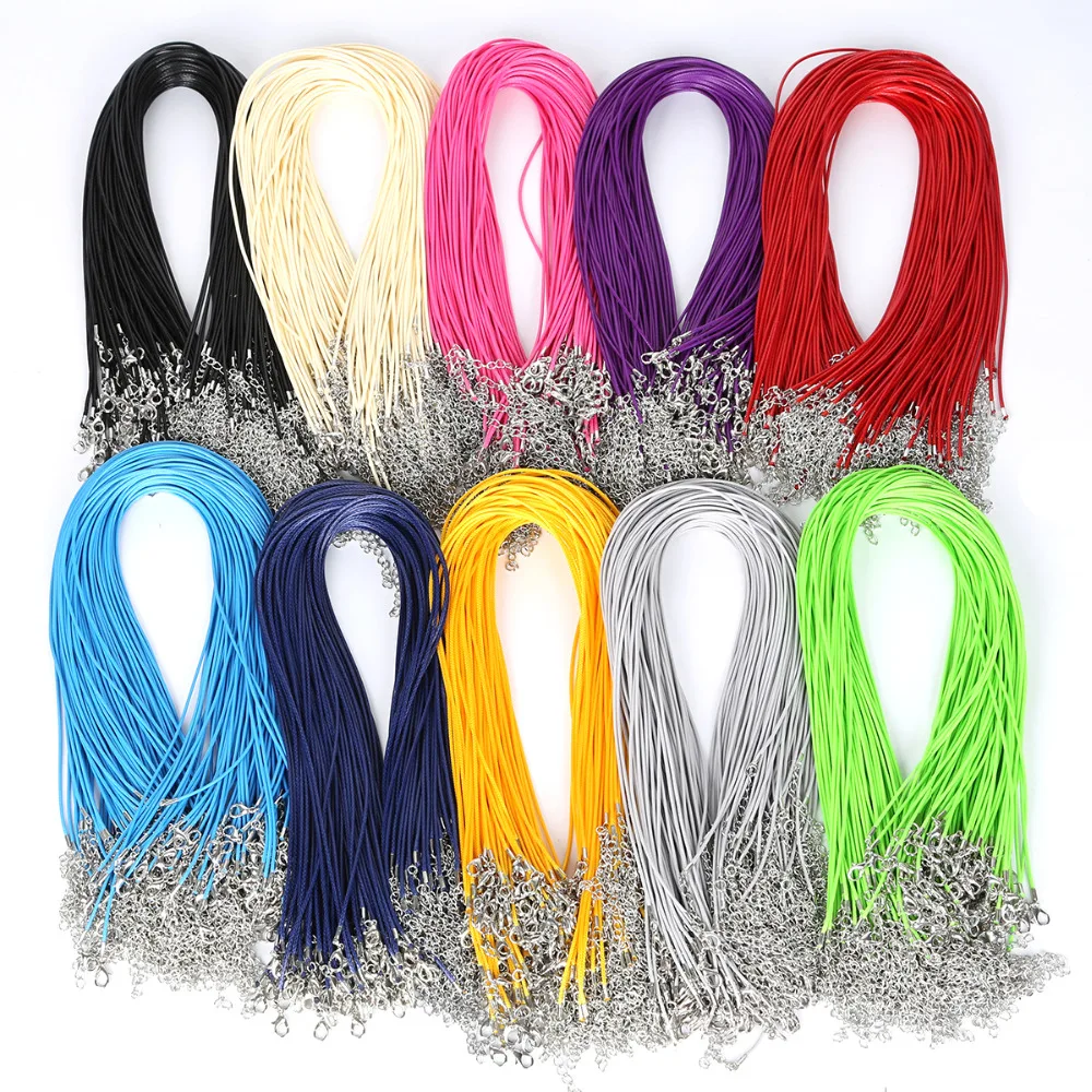 

30Pcs/lot Mix Colors 1.5mm DIY Faux Leather Cord Adjustable Chains Pendant Necklace Rope Charms Findings Lobster Clasp String