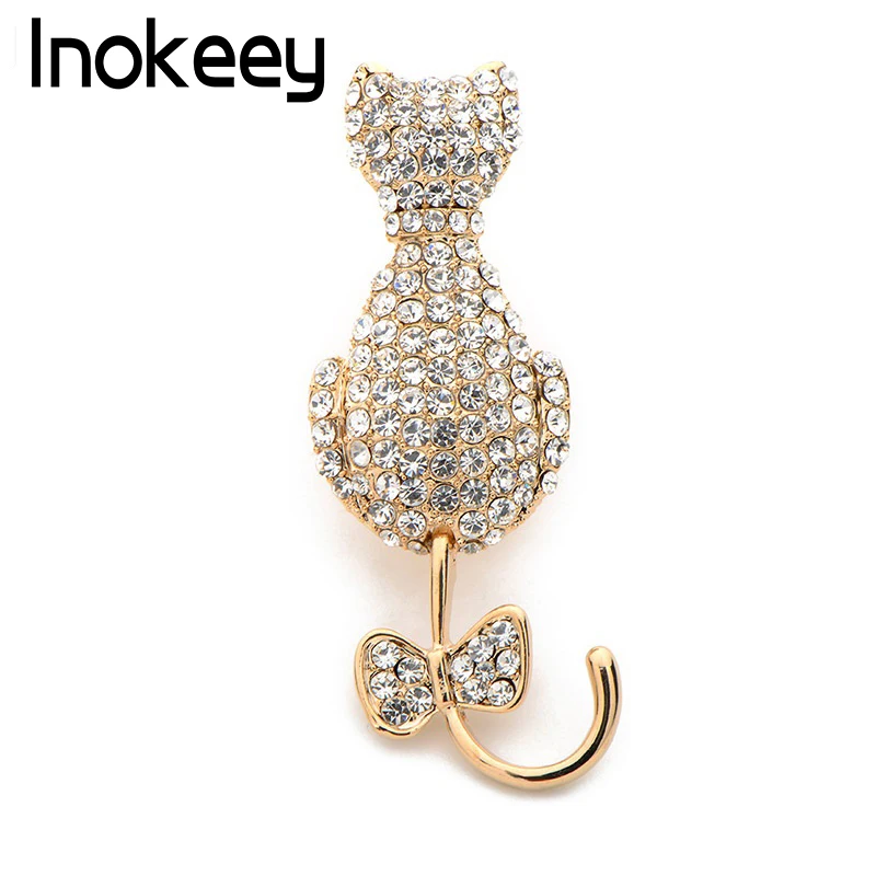 

INOKEEY Full Sparkling Crystals Knot Sitting Cat Brooch Pins Fashion Jewelry For Women Gift