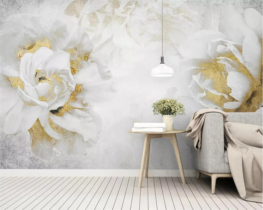 

Beibehang wallpaper modern minimalist garden flower golden rose TV background wall living room bedroom decoration 3d wallpaper