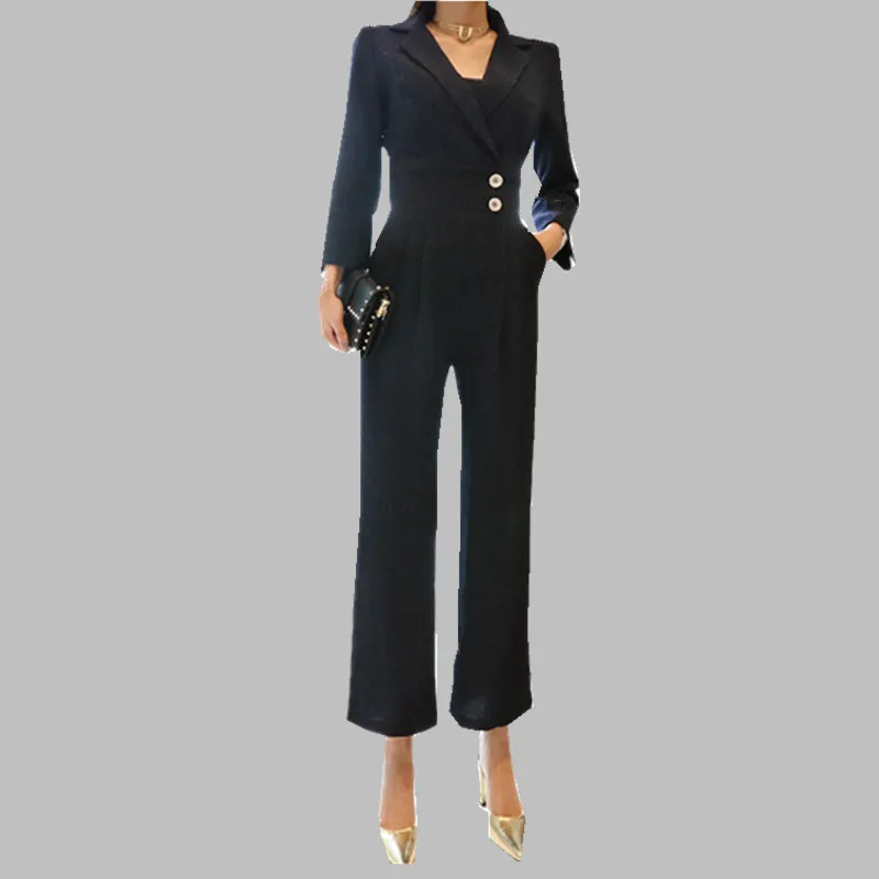 

2019 New arrival Stripe Black OL Workwear Autumn Jumpsuit Long Sleeve Women Elegant Jumpsuit
