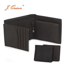 J.Quinn Mens Wallet Cow Leather Genuine 10 Card Trifold Brown European Zipper Small Designer Short Wallets For Men High Quality