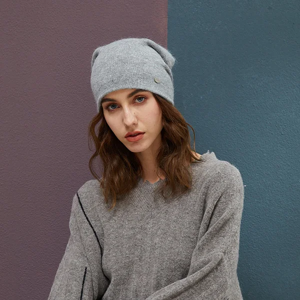 Female Beanies Rabbit Hair Winter Hats For Women Casual Autumn Knitted Beanie Girls New Fashion High Quality Soft Wool Hat - Color: Dark grey