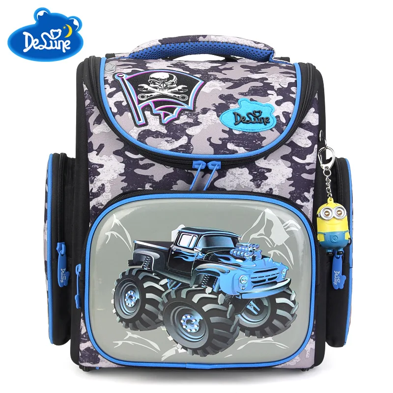 

Delune Brand Boys Waterproof Grade 1-3 Schoolbag Children Girls Orthopedic Backpack Cars Mochila Escolar Kids Cartoon School Bag