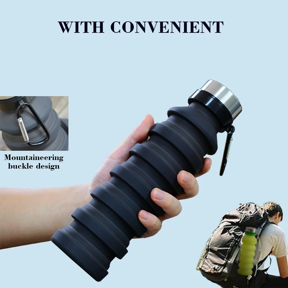 

550ML Travel Portable Water Bottle Outdoor Sports Cup Leak-proof Silicone Camping Cycling Lightweight Hiking Soft Foldable