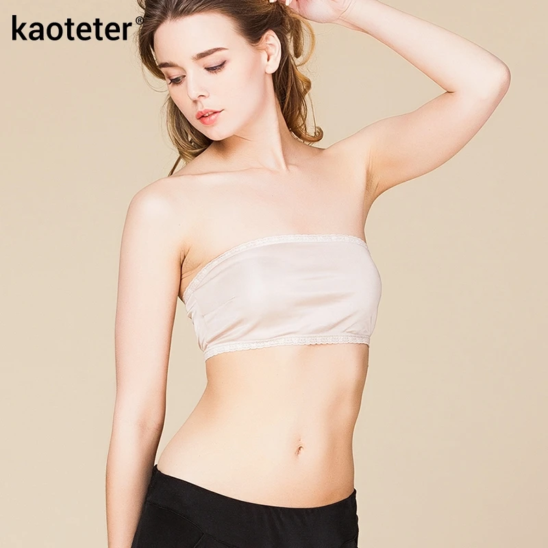 100% Pure Silk Women's Narrow Tube Tops Femme Sexy Thin Lace Wrap Chest  Women Strapless Female Without Bra Pads Woman - Tube Tops - AliExpress