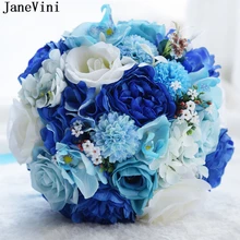 JaneVini изящный Королевский синий свадебный букет с лентой ручкой искусственные шелковые цветы Свадебные букеты Роза невесты Рамо Флорес