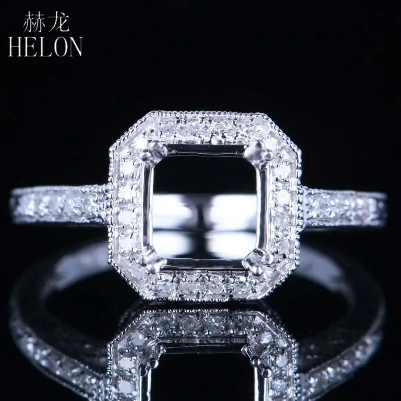 

HELON Cushion Shape 7x7mm Solid 14k White Gold Ladies Fine Natural Diamonds Ring Semi Mount Generous Wedding Ring Setting