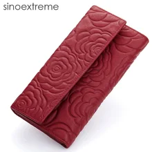 Femmes Véritable Portefeuille En Cuir avec En Relief Rose Motif Lady Longue Conception Hasp D’embrayage Floral Portefeuille Porte-Monnaie pour Fille
