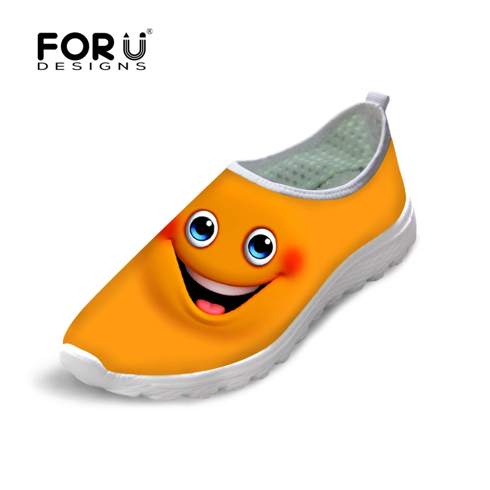 

FORUDESIGNS Women Shoes Funny Expression Print Mesh Slip-on Light Shoes Casual Beach Loafers Female Breathable Flat Sapato 2018