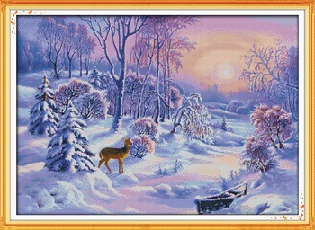 

The forest snow Counted Cross Stitch 11CT Printed 14CT Set DIY Chinese Cotton Cross-stitch Kit Embroidery Needlework