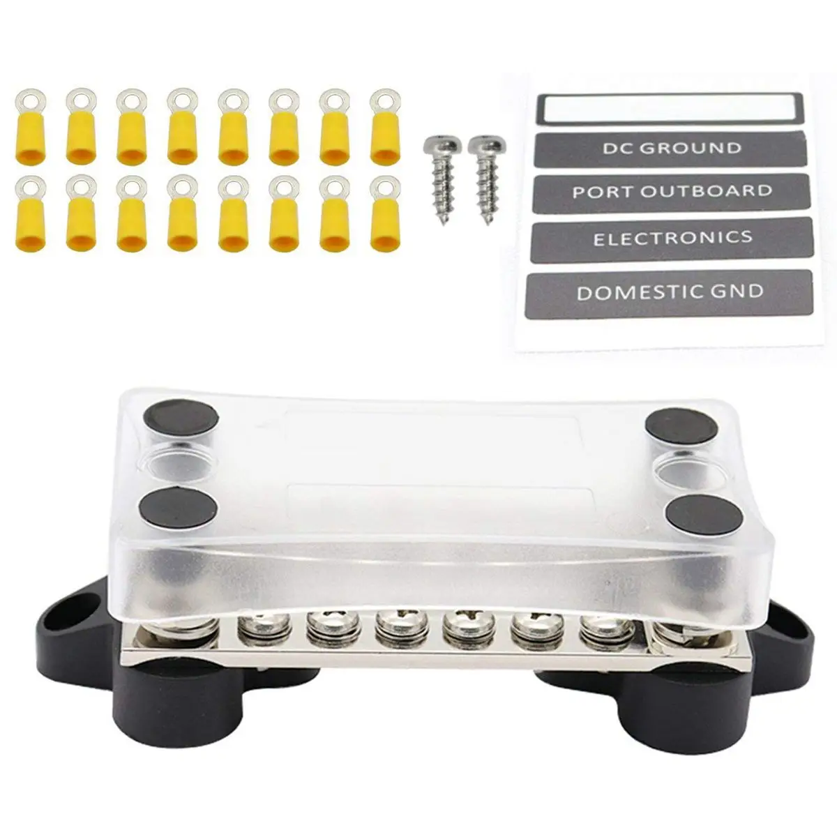 

100A BusBar 4 M6 Studs 12 M4 Screws Terminal Kit w/ 16 Adhesive Heat-Shrink Terminals Cover