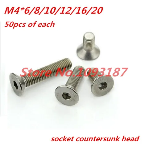 

120PCS M4 Allen Bolt Hex Socket Countersunk Stainless Steel 304 Flat Head Screw Assortment Set M4*6/8/10/12/16/20