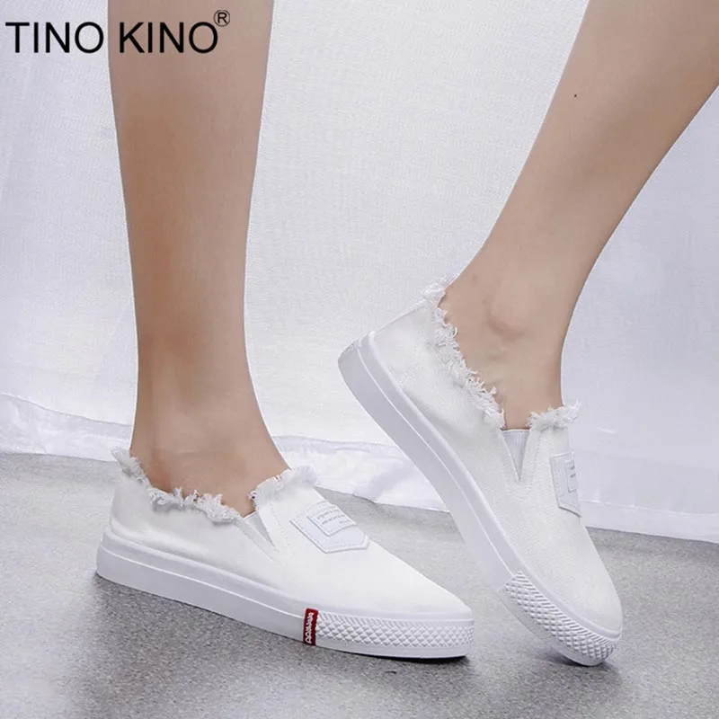 

TINO KINO Women Flats Slip On Spring Loafers Vulcanized Ladies Canvas Platform Casual Lazy Shoes Female Fashion Comfort Footwear