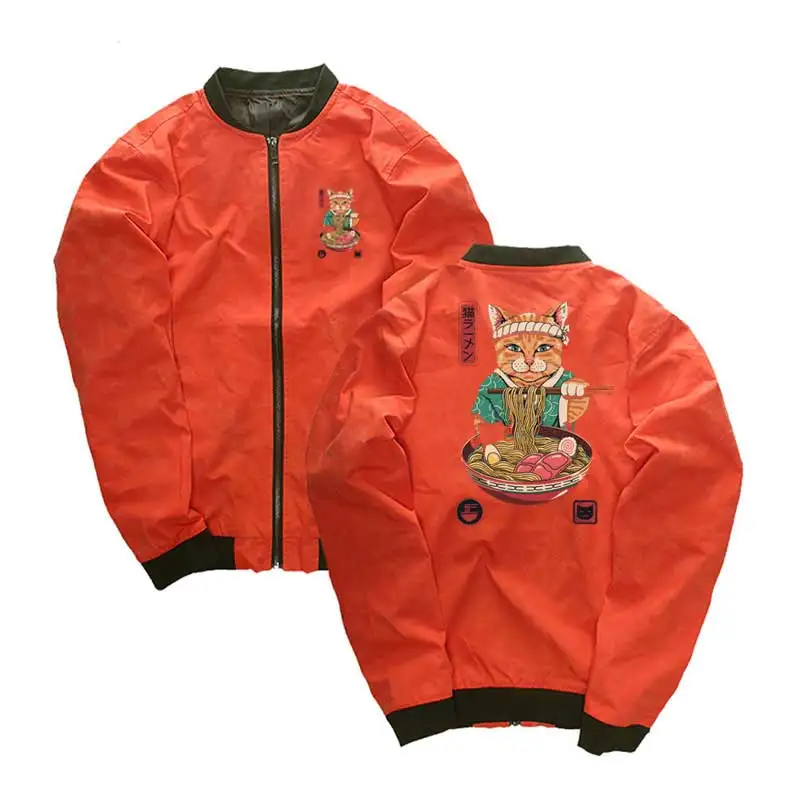 Neko Ramen куртки harajuku японский стиль мужские пальто хип хоп ветровка Прямая мужские куртки уличная куртка стоячий воротник - Цвет: Neko Ramen jackets